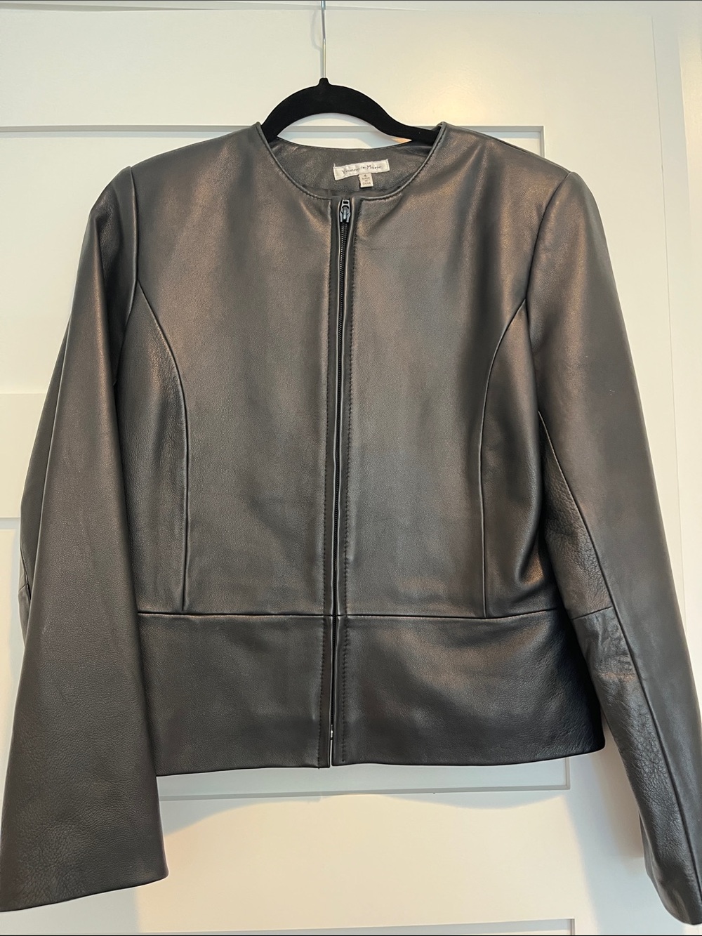 Classic Black Lambskin Leather Zip-Front Jacket